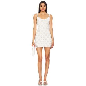 Line & Dot Crochet Sun Dress Cream L NWT Boho Lined Summer Midi